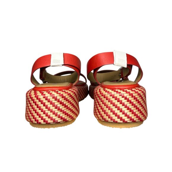 Emporio Armani Women’s EU 37 US 7 Wedge Espadrille Sandals Red Leather Logo NEW - Picture 7 of 12